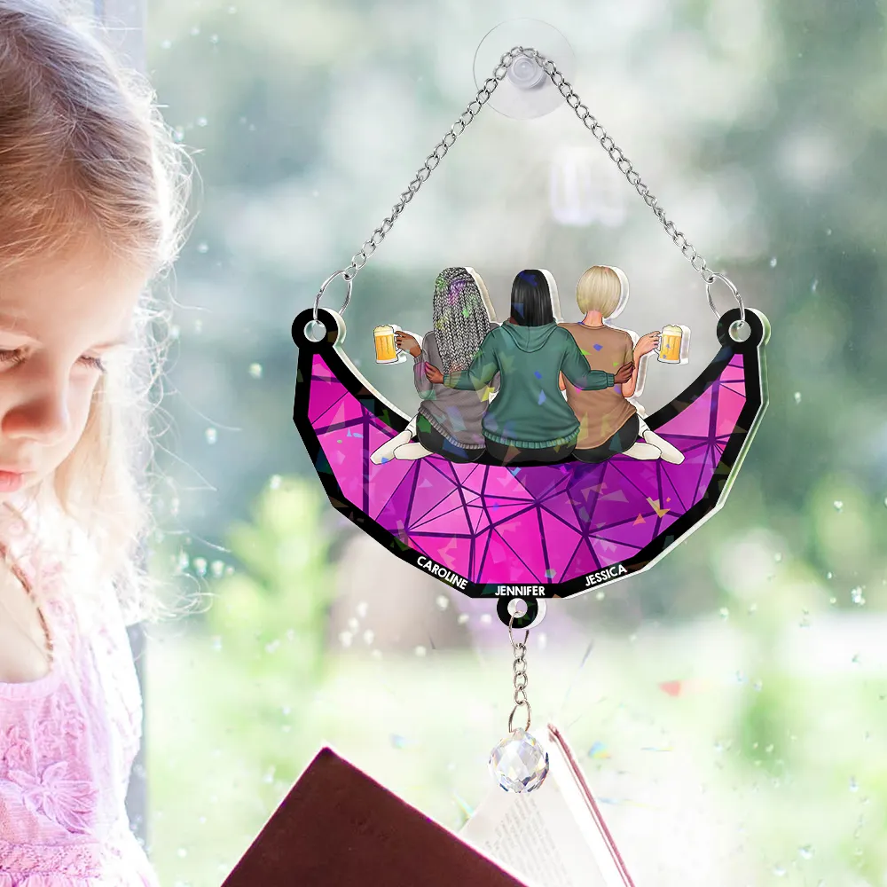 Besties Friends Sitting On The Moon - Personalized Rainbow Suncatcher With Crystal Ball Prism - Image 5