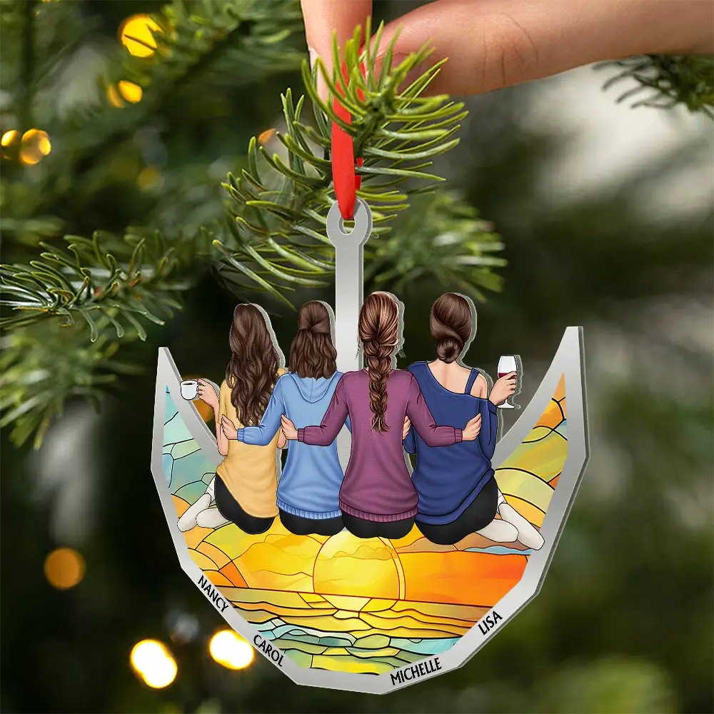 Besties Friends Sitting On The Moon Sister Forever - Personalized Metal Ornament - Image 2