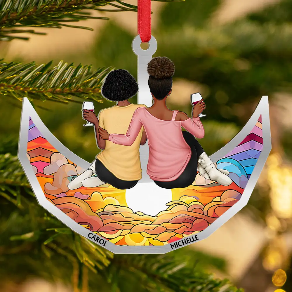 Besties Friends Sitting On The Moon Sister Forever - Personalized Metal Ornament - Image 3