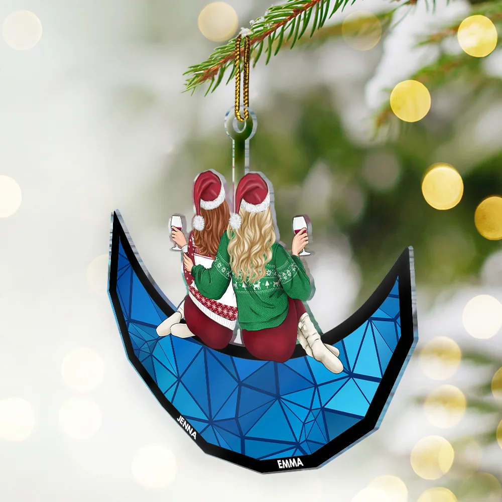 Besties Friends Sitting Together - Personalized Cutout Acrylic Ornament - Image 2
