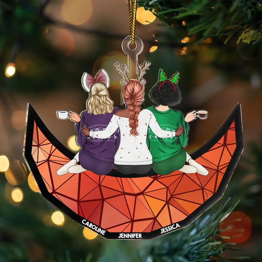 Besties Friends Sitting Together - Personalized Cutout Acrylic Ornament - Image 3