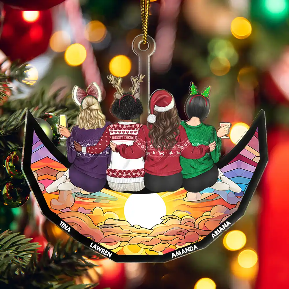 Besties Friends Sitting Together - Personalized Cutout Acrylic Ornament - Image 5