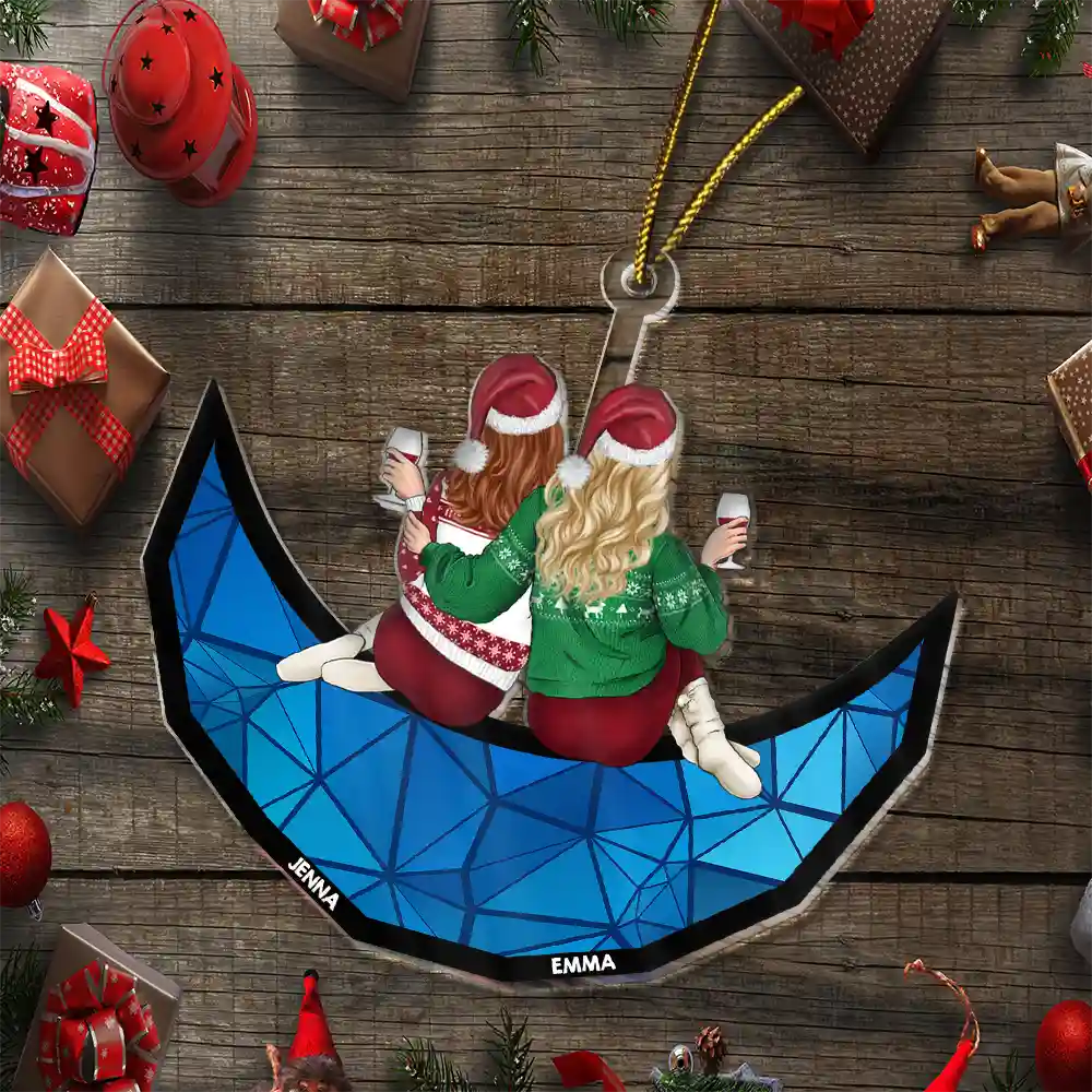 Besties Friends Sitting Together - Personalized Cutout Acrylic Ornament - Image 6