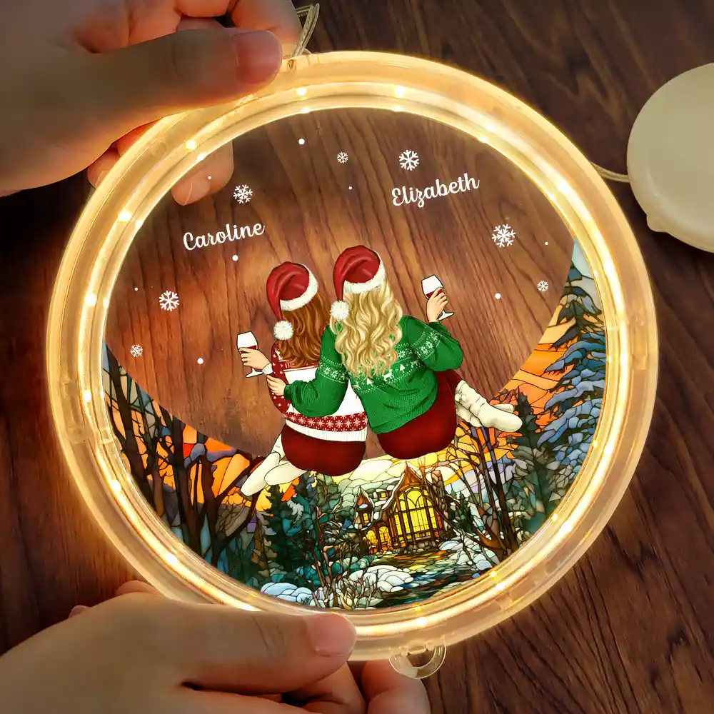 Besties Friends Sitting Together - Personalized LED Pendant Light - Image 3
