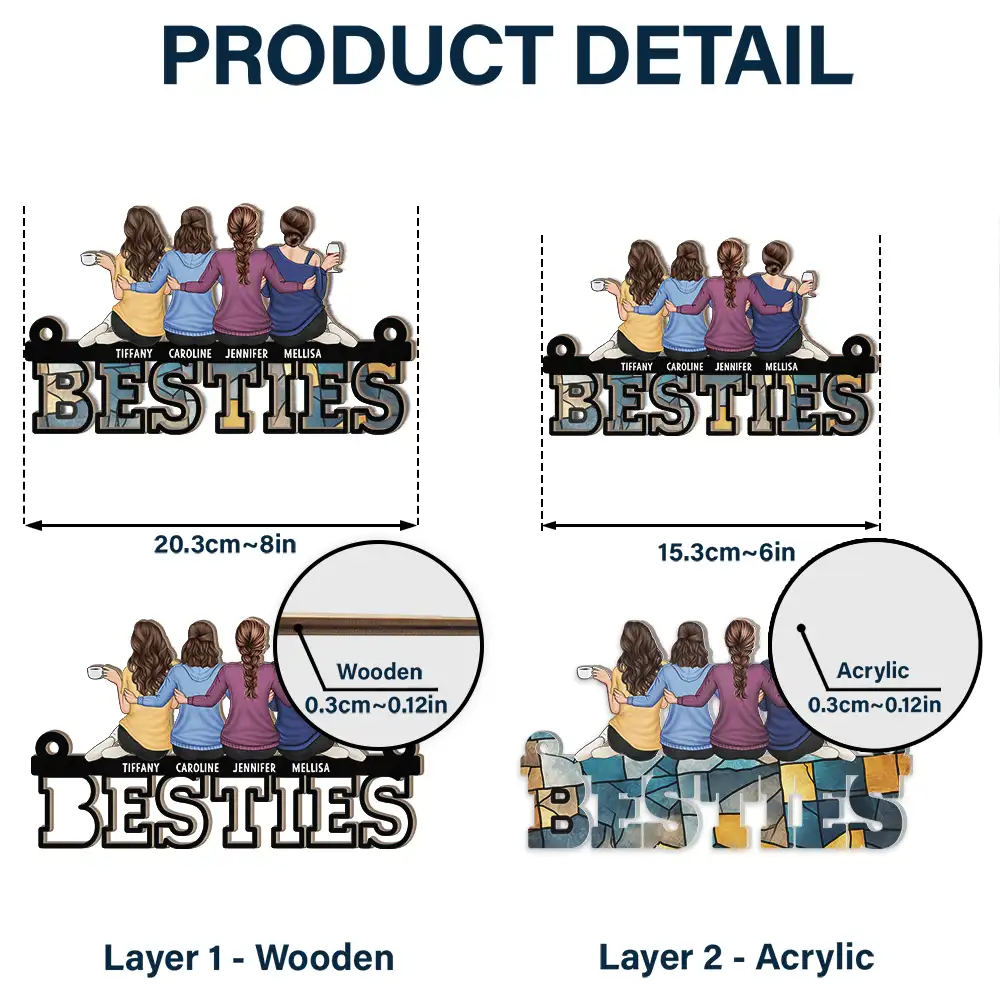 Besties Friends Sitting Together - Personalized Window Hanging Suncatcher Ornament - Image 5
