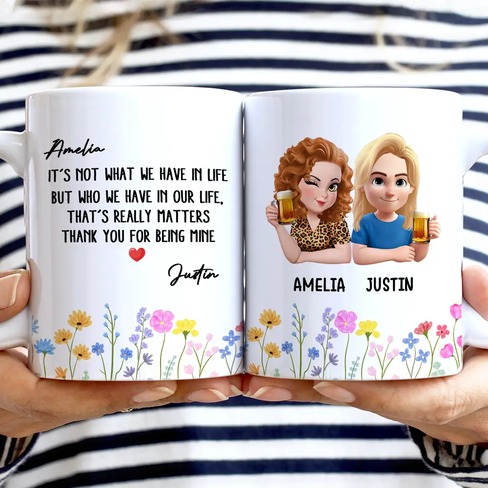 Besties Friendship Thank You For Being In Mine - Personalized White Edge-to-Edge Mug - Image 2