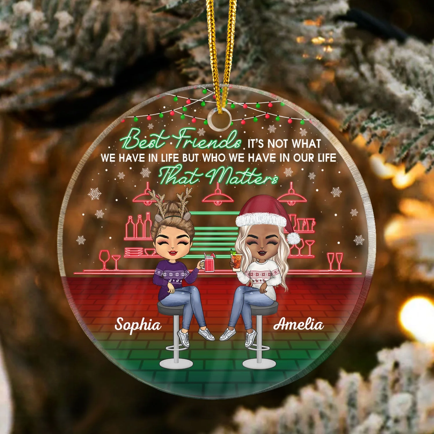 Besties Here's To Another Year Of Bonding Over Alcohol Christmas Best Friends - Bestie BFF Gift - Personalized Custom Circle Acrylic Ornament - Image 3