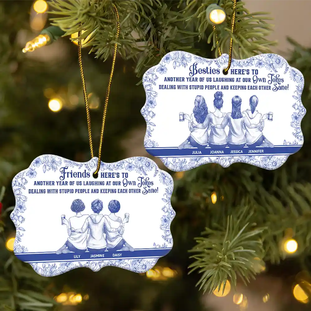 Besties Here's To Another Year Of Us - Personalized Medallion Ceramic Ornament - Image 2