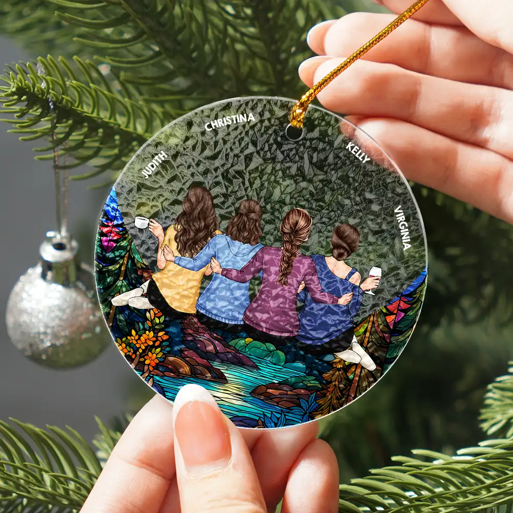Besties Hugging Back Sitting On The Moon - Personalized Stained Glass Ornament - Image 2
