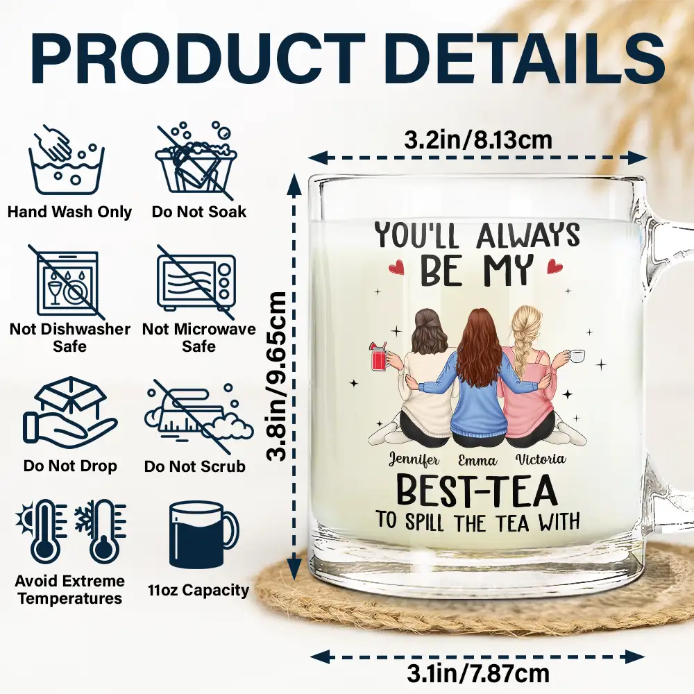 Besties Hugging You'll Always Be My Best-Tea - Personalized Glass Mug - Image 5