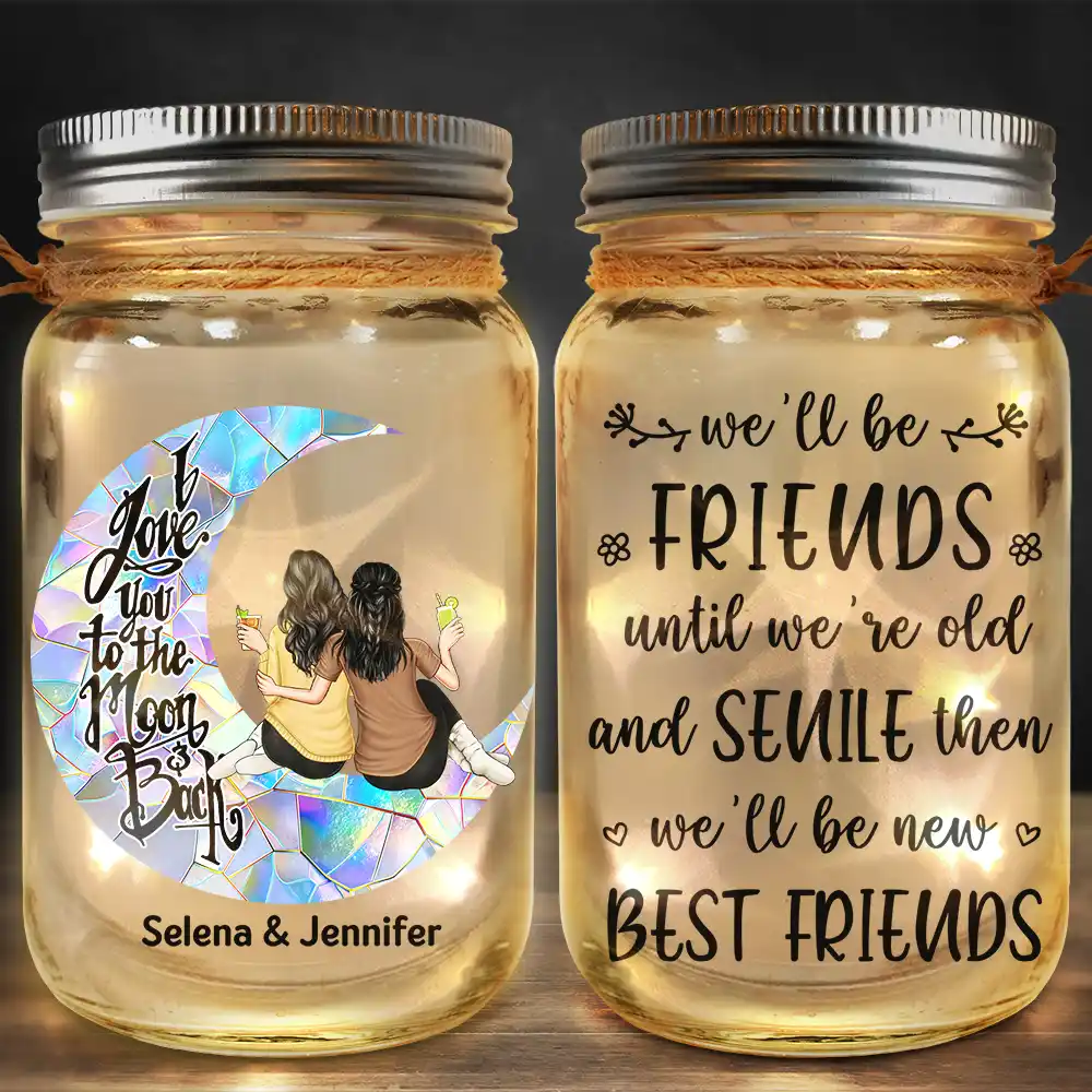Besties I Love You To The Moon & Back - Personalized Mason Jar Light - Image 2