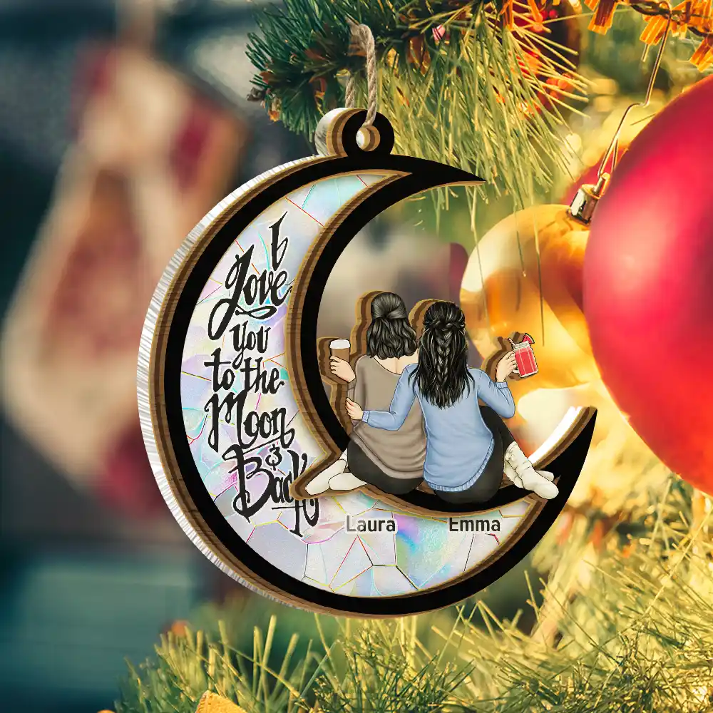 Besties I Love You To The Moon & Back - Personalized Suncatcher Ornament - Image 2