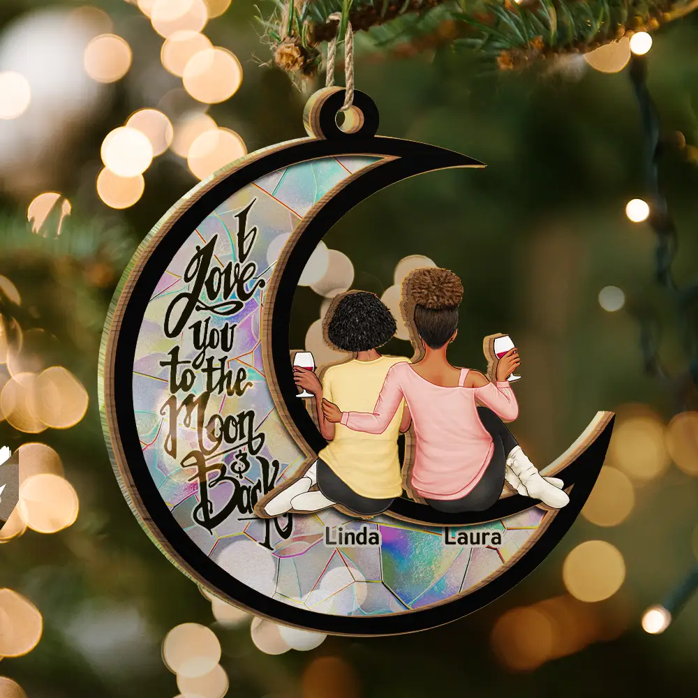 Besties I Love You To The Moon & Back - Personalized Suncatcher Ornament - Image 3
