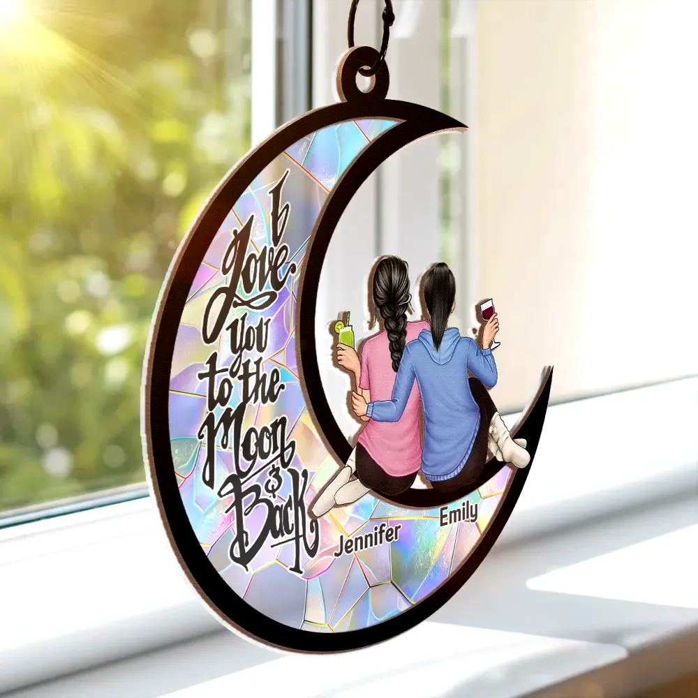 Besties I Love You To The Moon & Back - Personalized Window Hanging Suncatcher Ornament - Image 3