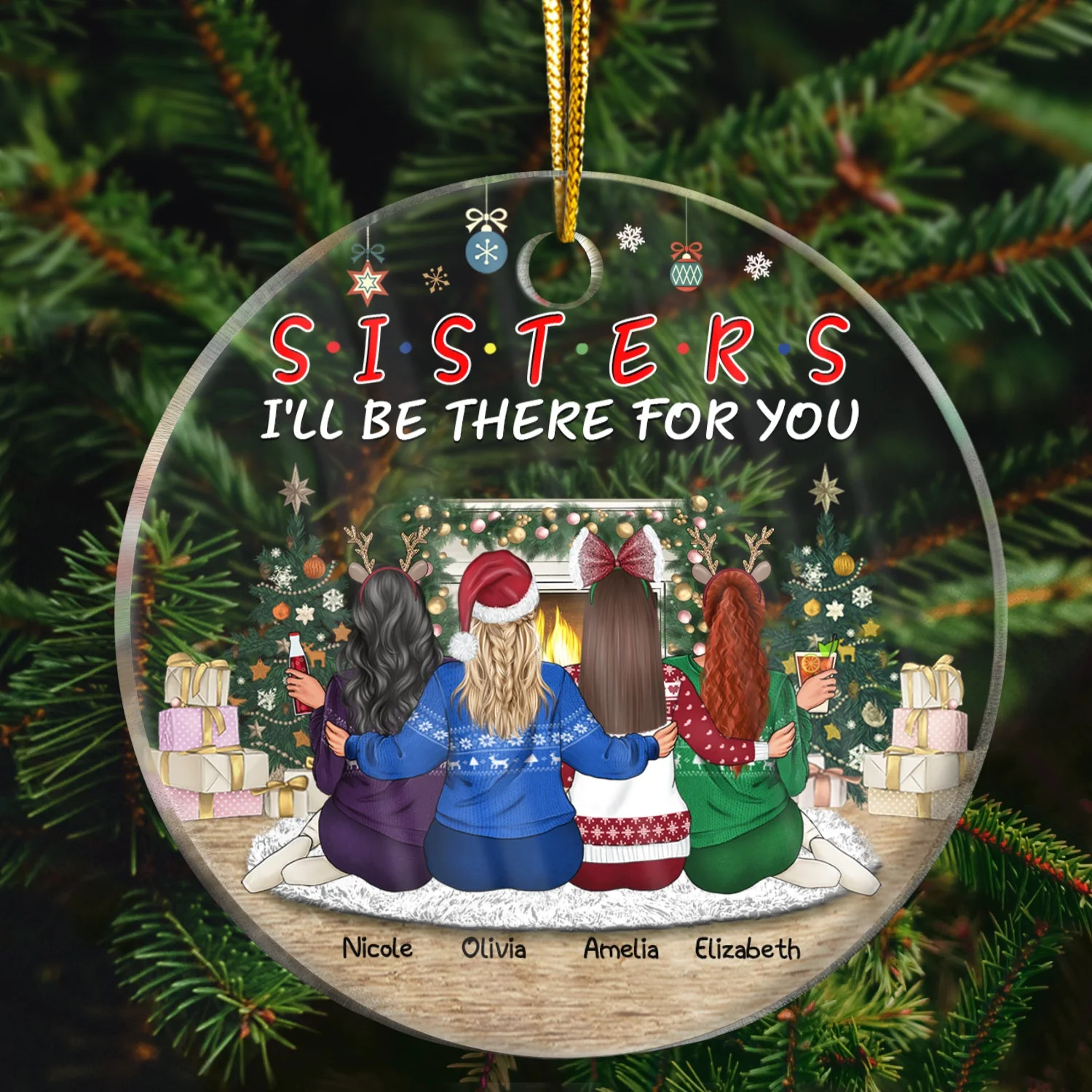Besties I'll Be There For You - Christmas Gift For BFF And Sisters - Personalized Custom Circle Acrylic Ornament - Image 2