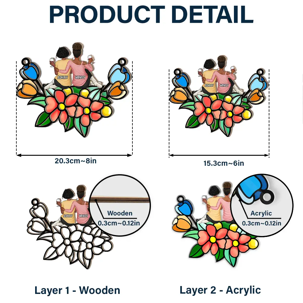 Besties In Tulip Flowers - Personalized Window Hanging Suncatcher Ornament - Image 5