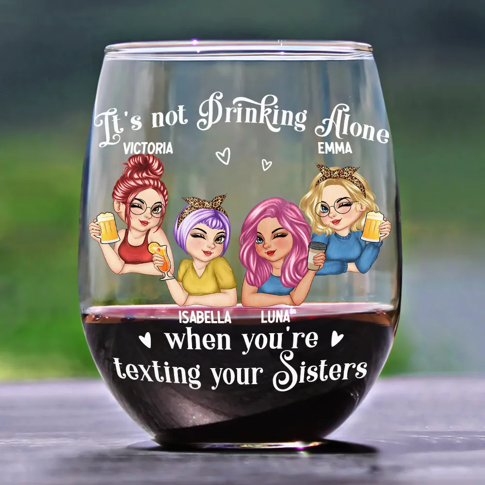 Besties It's Not Drinking Alone - Personalized Stemless Wine Glass - Image 2