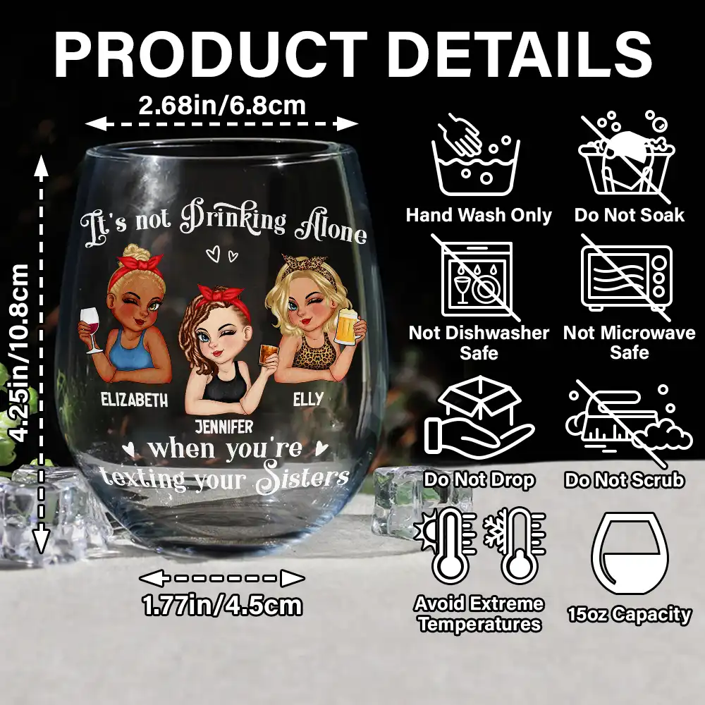 Besties It's Not Drinking Alone - Personalized Stemless Wine Glass - Image 5
