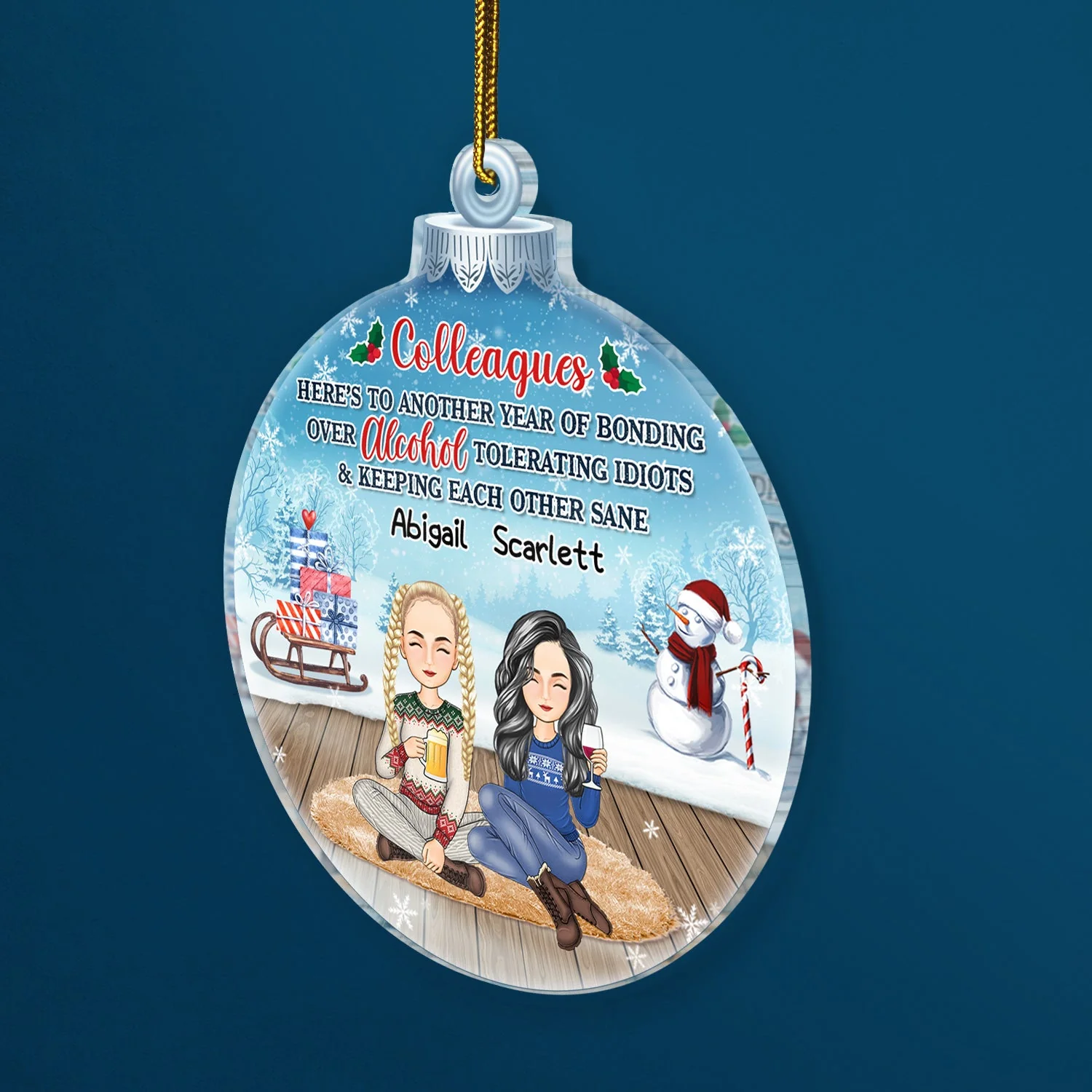 Besties Keeping Each Other Sane - Christmas Gift For Colleagues, Sisters, Brothers, Siblings, Best Friends - Personalized Custom Shaped Acrylic Ornament - Image 2