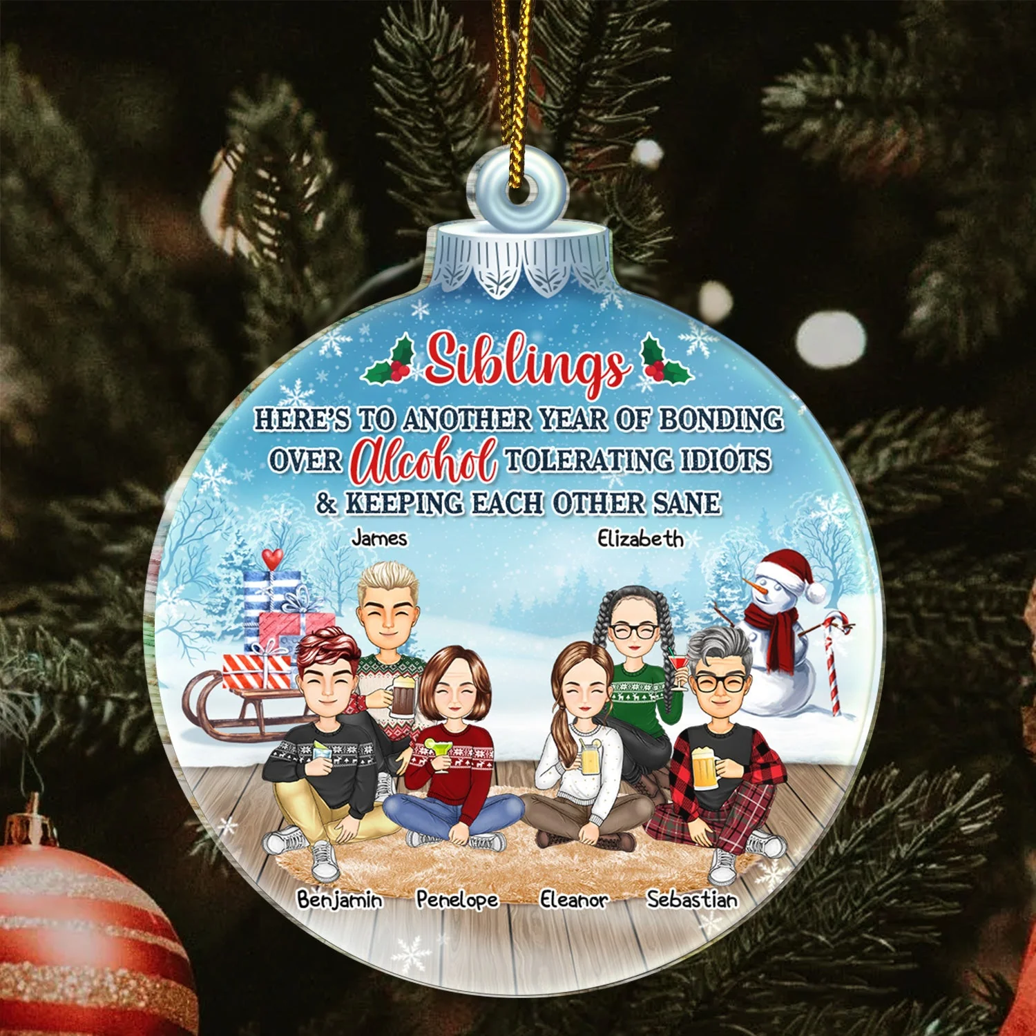 Besties Keeping Each Other Sane - Christmas Gift For Colleagues, Sisters, Brothers, Siblings, Best Friends - Personalized Custom Shaped Acrylic Ornament - Image 3