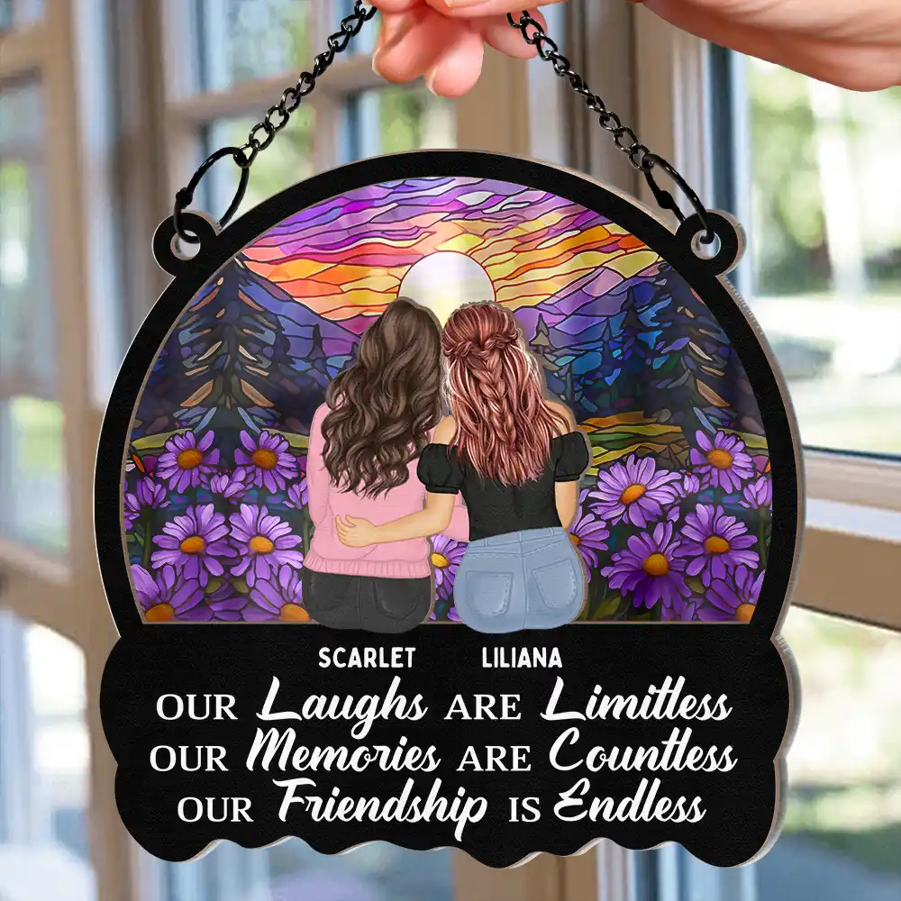 Besties Our Laughs Are Limitless Best Friends - Personalized Window Hanging Suncatcher Ornament - Image 2