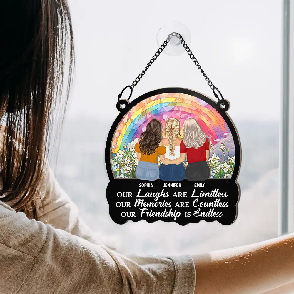 Besties Our Laughs Are Limitless Best Friends - Personalized Window Hanging Suncatcher Ornament - Image 4