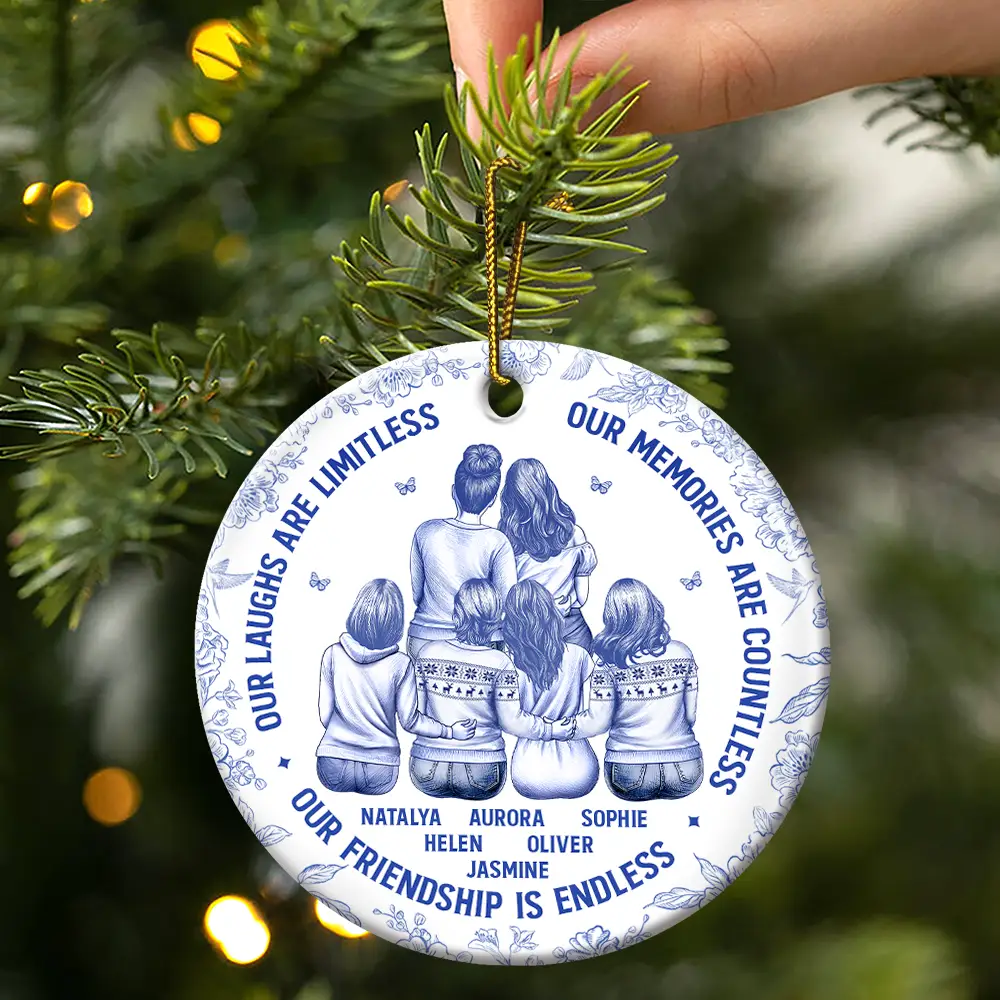Besties Our Laughs Are Limitless Best Friends Toile - Personalized Circle Ceramic Ornament - Image 3