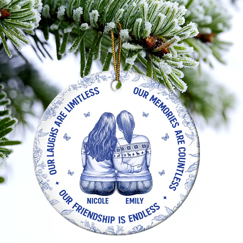 Besties Our Laughs Are Limitless Best Friends Toile - Personalized Circle Ceramic Ornament - Image 4
