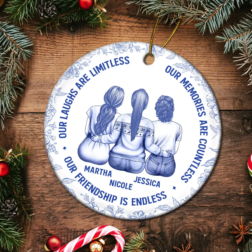 Besties Our Laughs Are Limitless Best Friends Toile - Personalized Circle Ceramic Ornament - Image 5