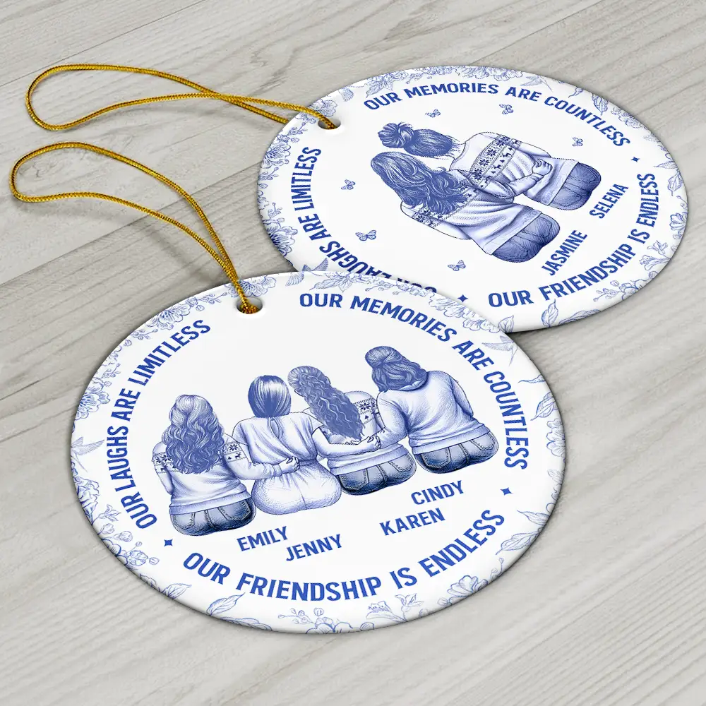 Besties Our Laughs Are Limitless Best Friends Toile - Personalized Circle Ceramic Ornament - Image 6