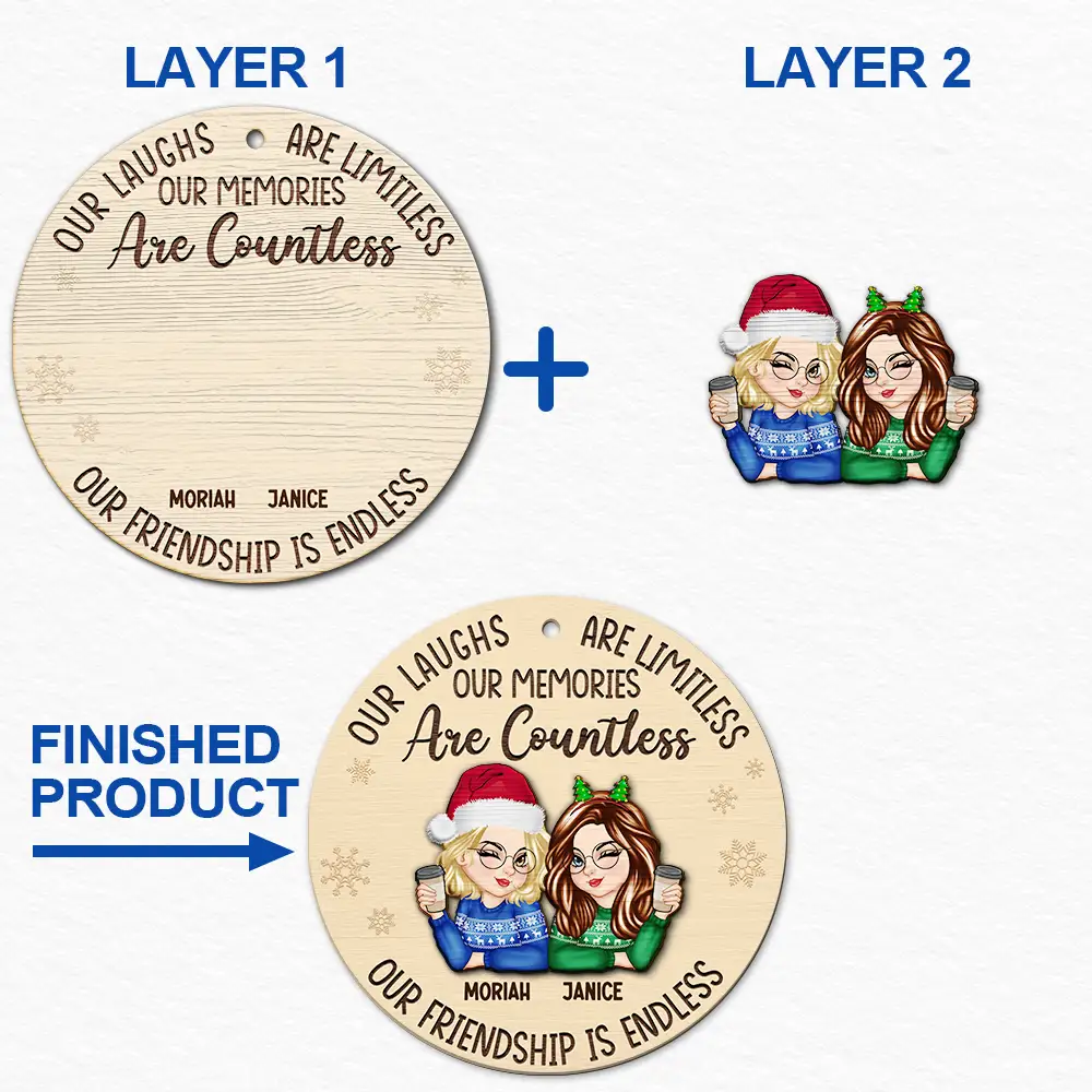 Besties Our Laughs Are Limitless Christmas - Personalized 2-Layered Wooden Ornament - Image 6