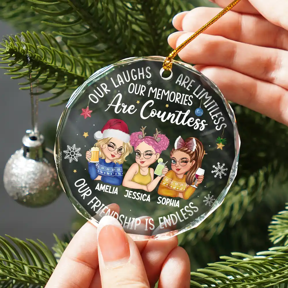 Besties Our Laughs Are Limitless Christmas - Personalized Circle Glass Ornament - Image 2