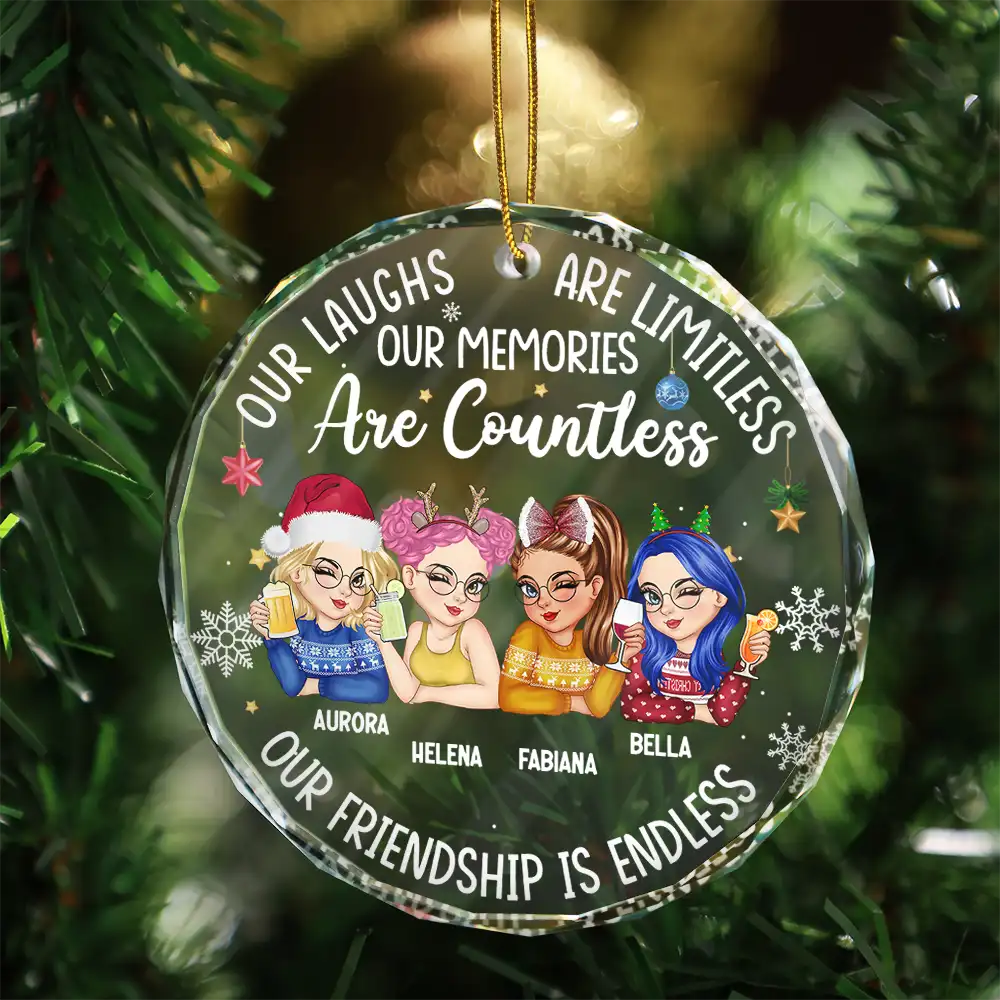 Besties Our Laughs Are Limitless Christmas - Personalized Circle Glass Ornament - Image 3