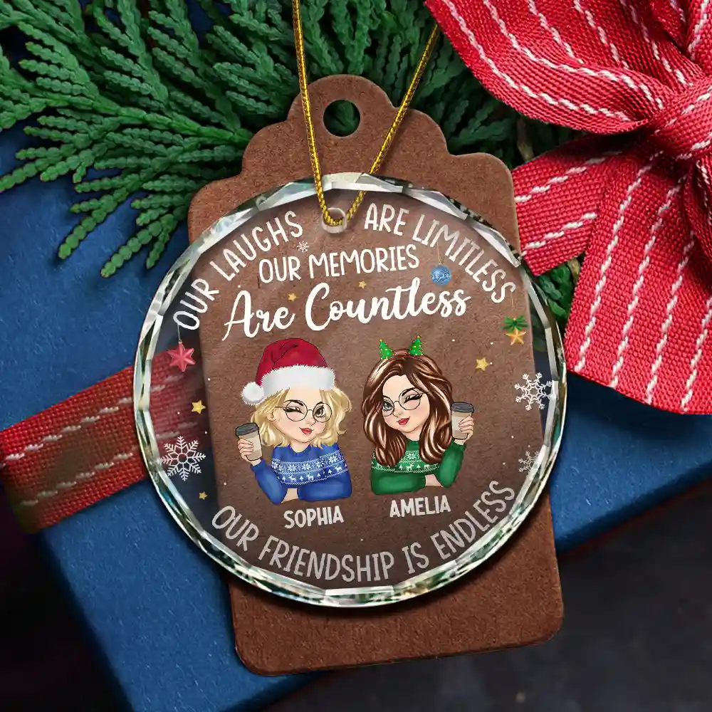 Besties Our Laughs Are Limitless Christmas - Personalized Circle Glass Ornament - Image 5