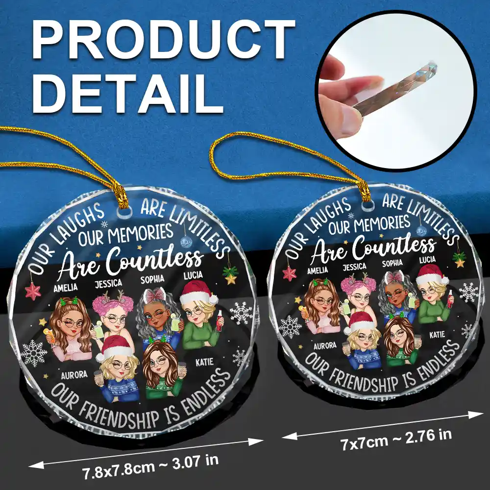 Besties Our Laughs Are Limitless Christmas - Personalized Circle Glass Ornament - Image 6
