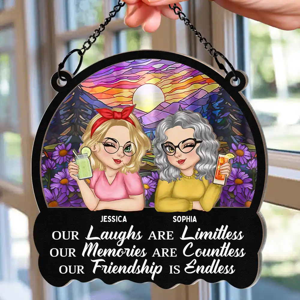Besties Our Laughs Are Limitless Friendship - Personalized Window Hanging Suncatcher Ornament - Image 2