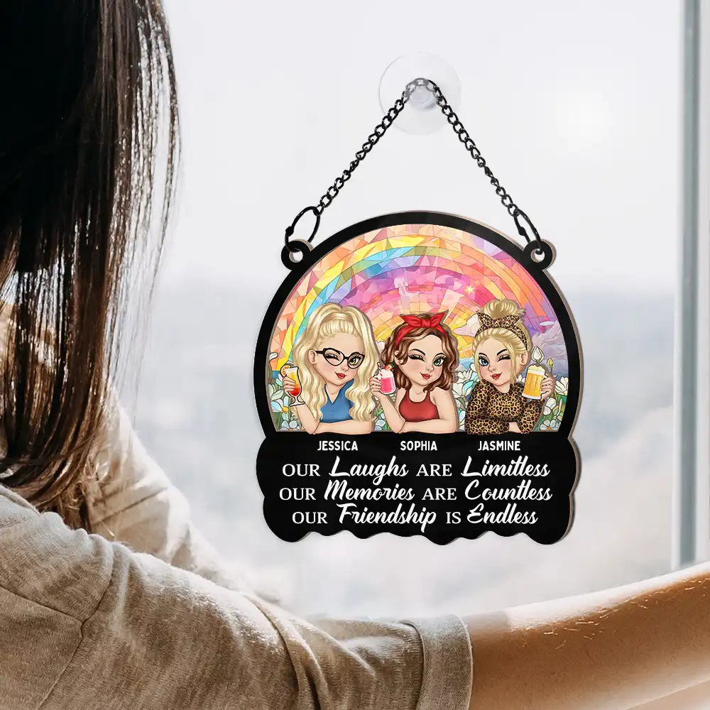 Besties Our Laughs Are Limitless Friendship - Personalized Window Hanging Suncatcher Ornament - Image 4