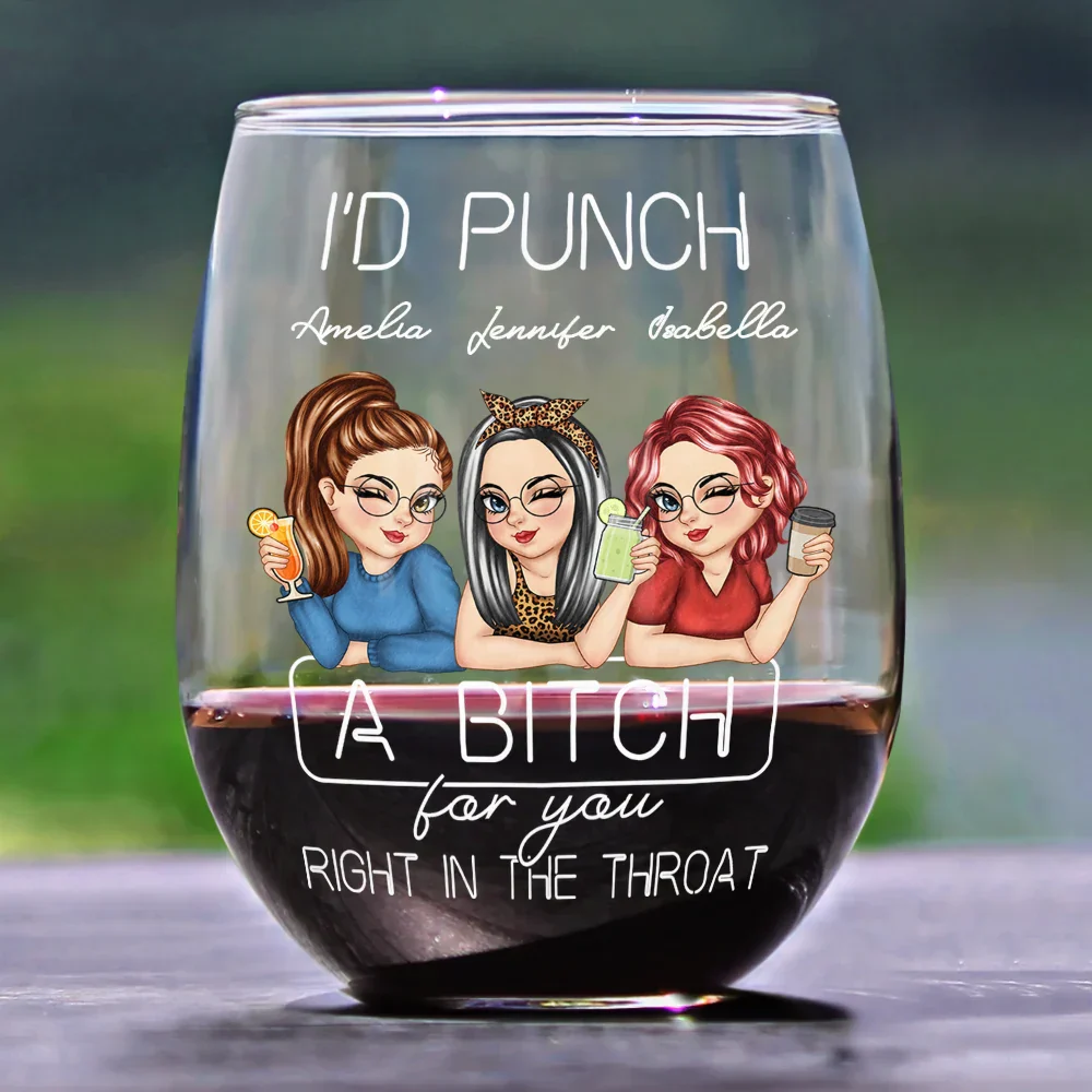 Besties Right In The Throat - Personalized Stemless Wine Glass - Image 2