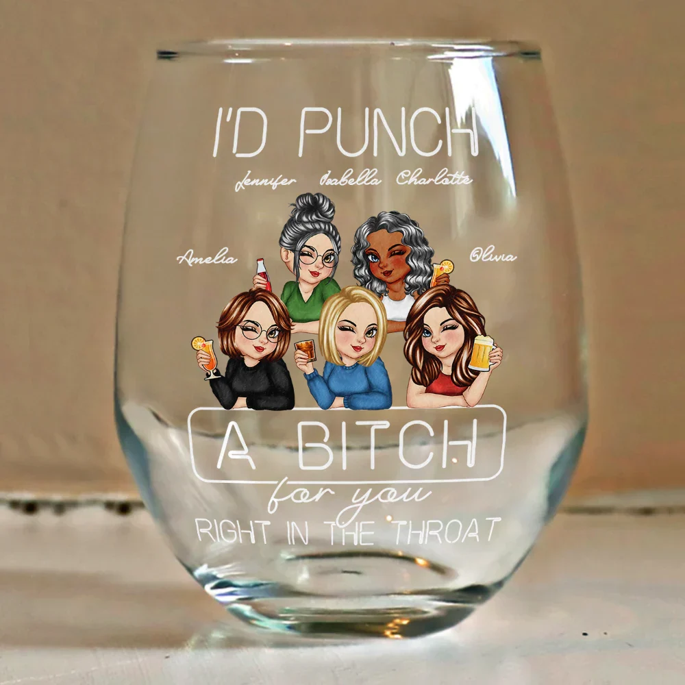 Besties Right In The Throat - Personalized Stemless Wine Glass - Image 4