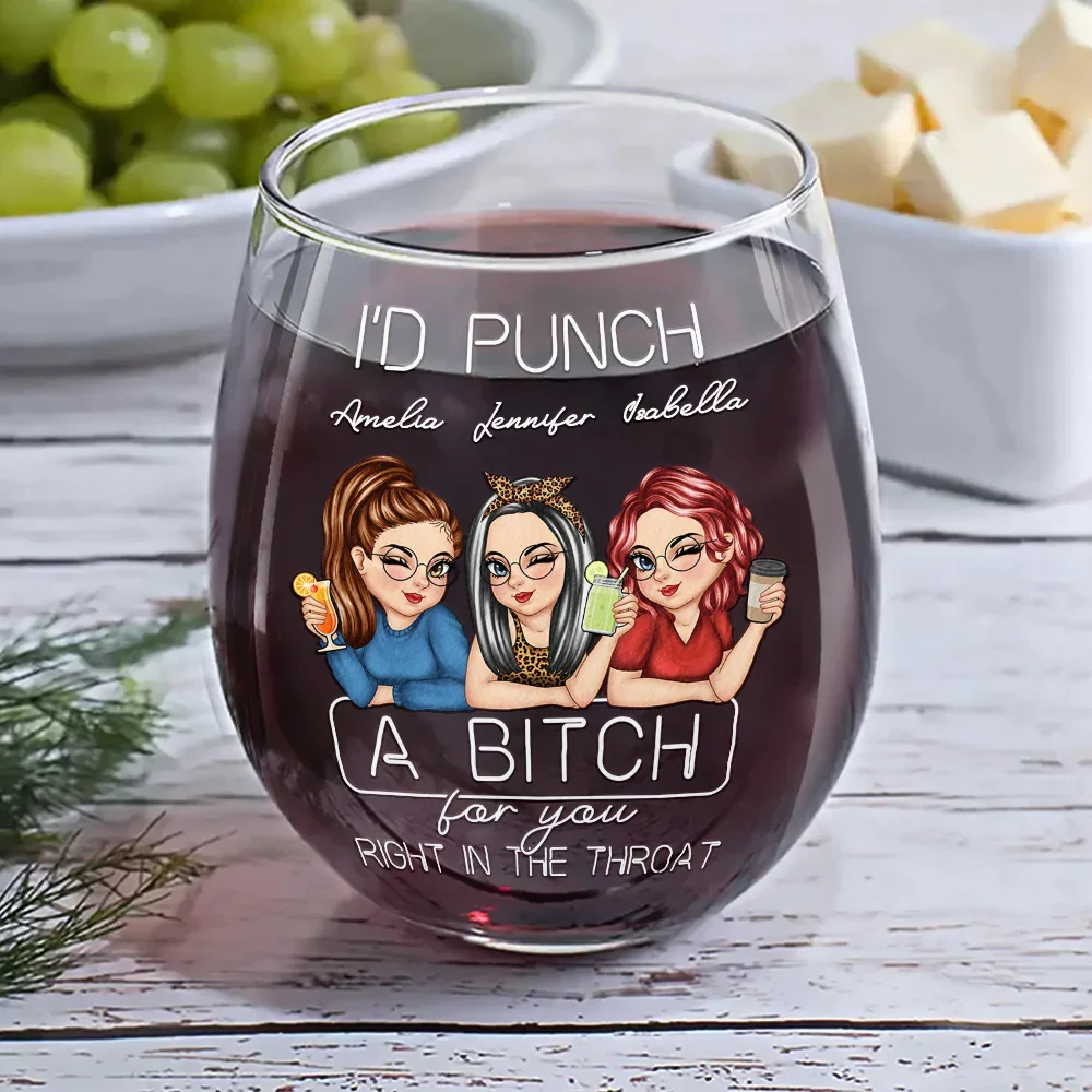 Besties Right In The Throat - Personalized Stemless Wine Glass - Image 6