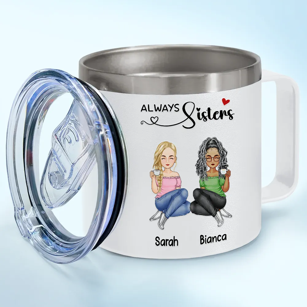 Besties Siblings Sisters Forever - Personalized 14oz Stainless Steel Tumbler With Handle - Image 2