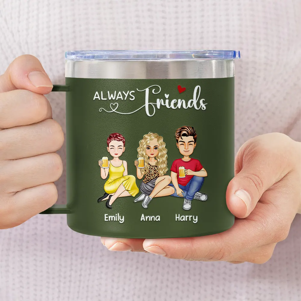 Besties Siblings Sisters Forever - Personalized 14oz Stainless Steel Tumbler With Handle - Image 3