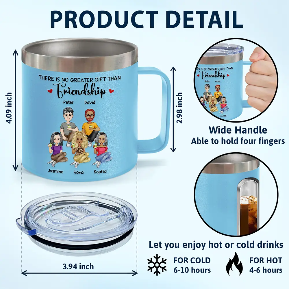Besties Siblings Sisters Forever - Personalized 14oz Stainless Steel Tumbler With Handle - Image 4