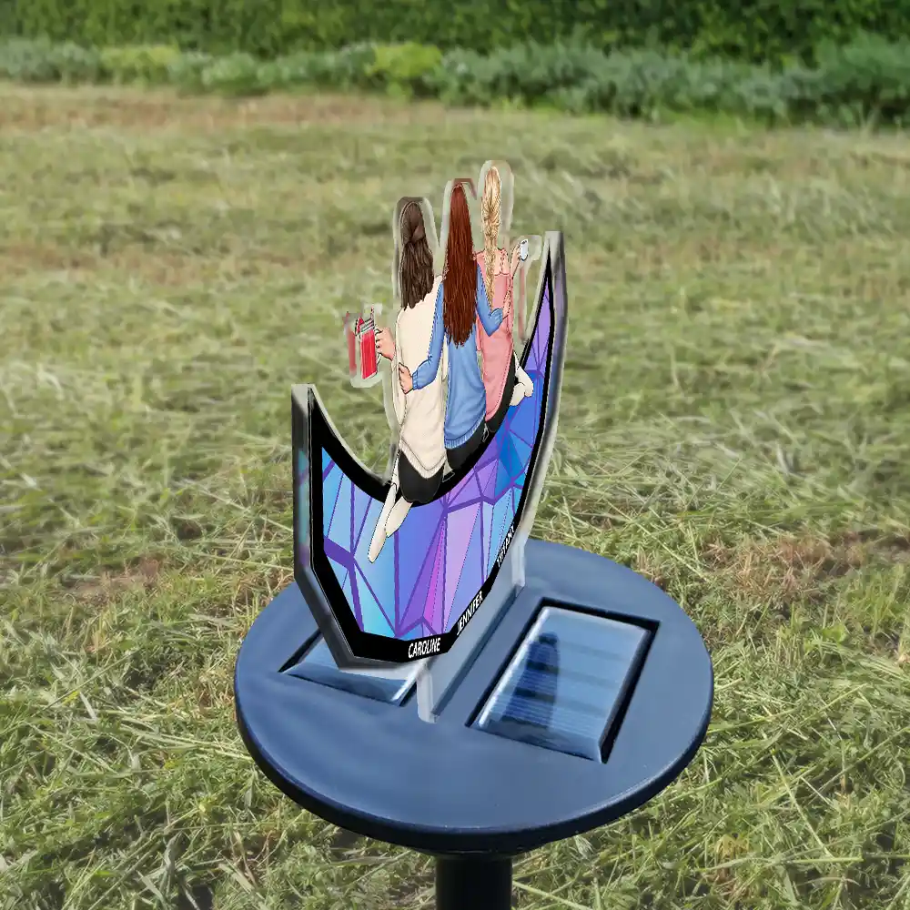 Besties Sister Friend Sitting Together - Personalized Solar Light - Image 3