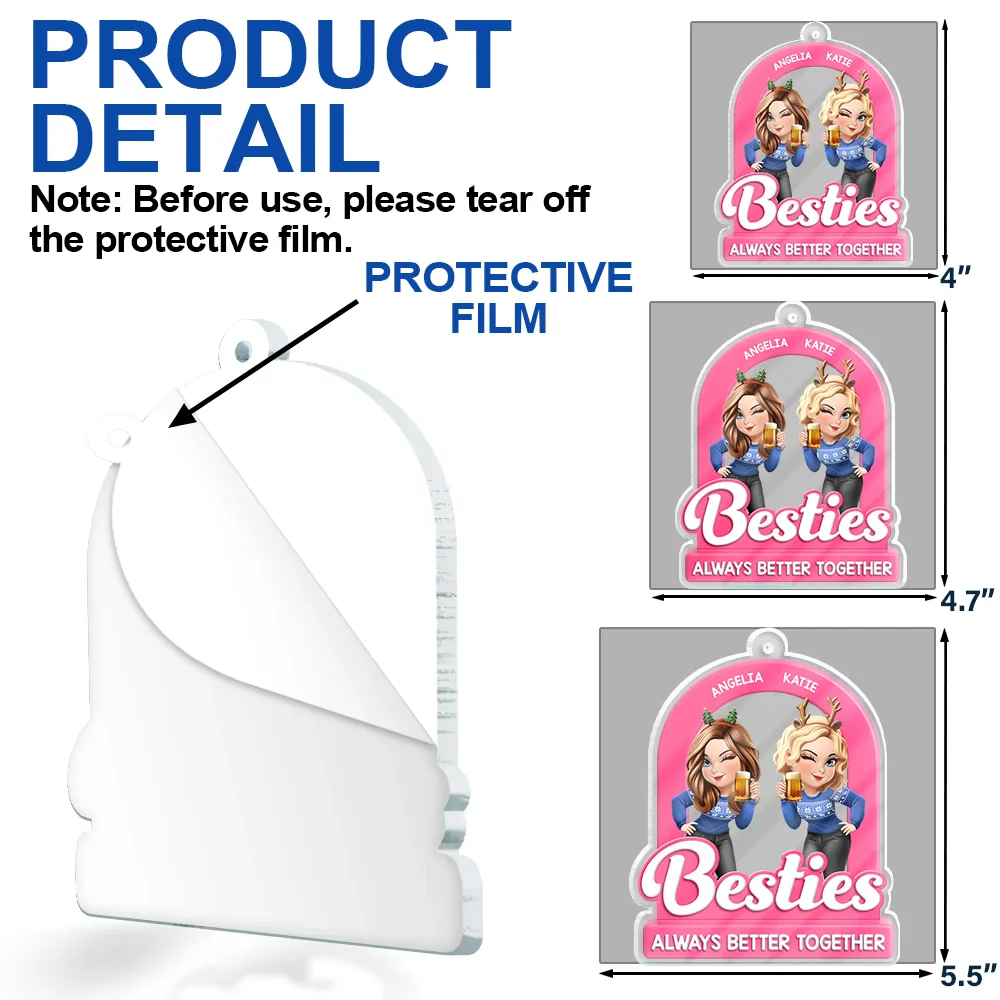 Besties Sisters Always Better Together Christmas 3D Effect - Personalized Custom Shaped Acrylic Ornament - Image 6