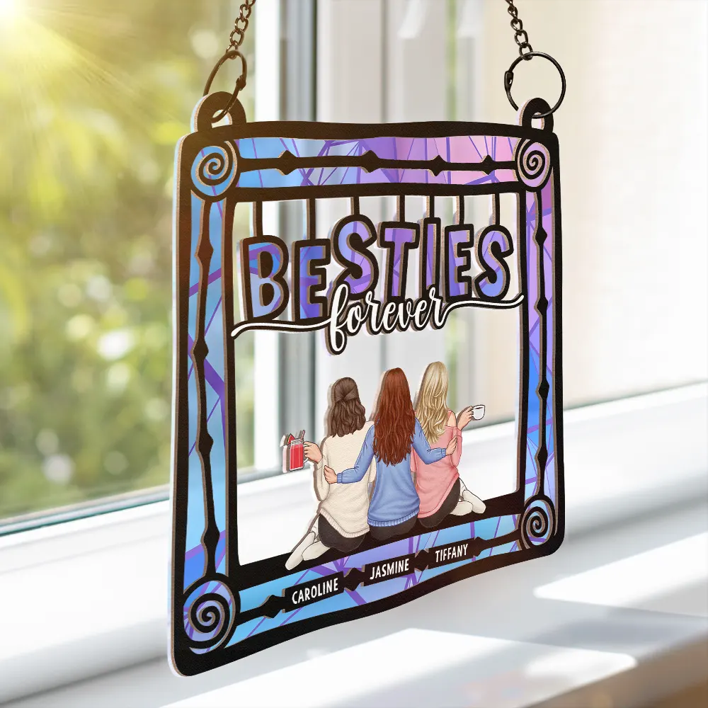 Besties Sisters Being Together - Personalized Window Hanging Suncatcher Ornament - Image 3