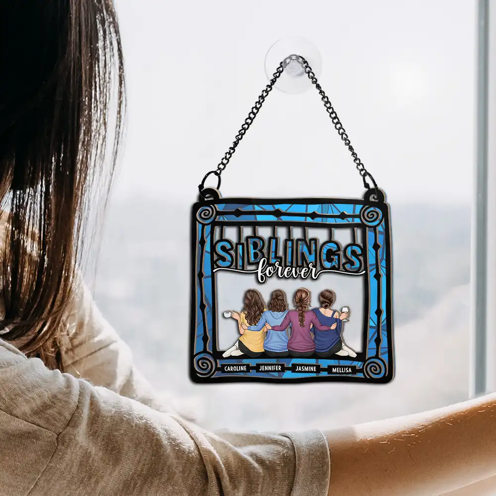 Besties Sisters Being Together - Personalized Window Hanging Suncatcher Ornament - Image 4