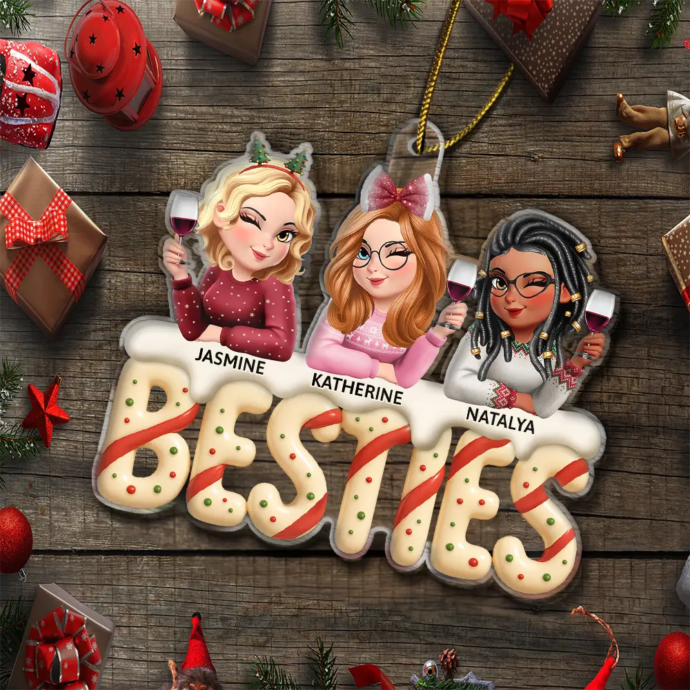 Besties Sisters Colleagues Christmas Tree Cake - Personalized Custom Shaped Acrylic Ornament - Image 5