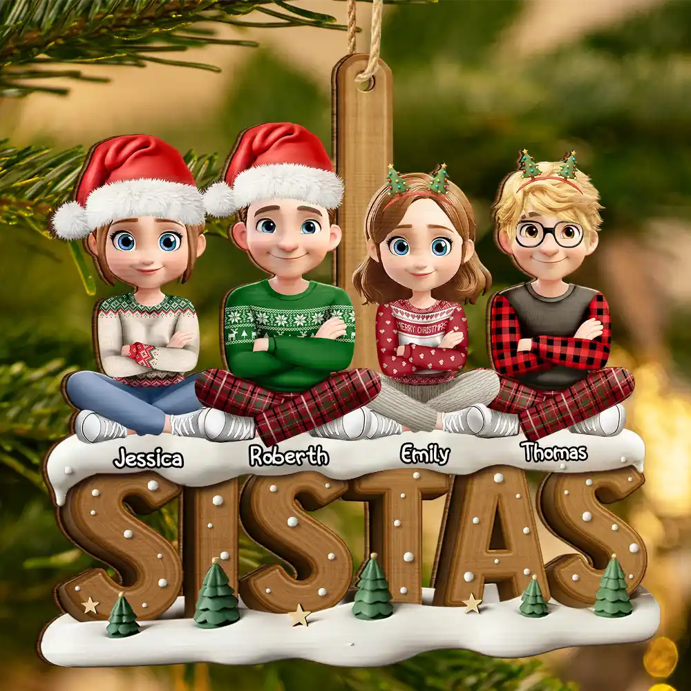 Besties Sisters Colleagues Christmas Tree - Personalized Custom Shaped Wooden Ornament - Image 3