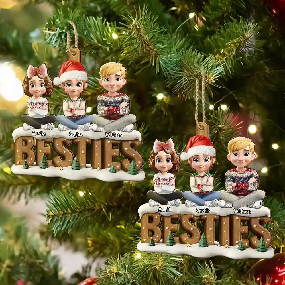 Besties Sisters Colleagues Christmas Tree - Personalized Custom Shaped Wooden Ornament - Image 6